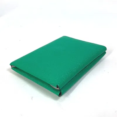 Pre-owned Hermes Bicolor Green Mint Green Pink Chevre Leather Coin Purse/coin Case ()
