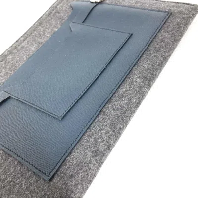 Pre-owned Hermes Bicolor Gray Navy Felt Leather Clutch Bag Pouch ()
