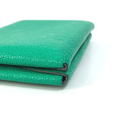 Pre-owned Hermes Bicolor Green Mint Green Pink Chevre Leather Coin Purse/coin Case ()