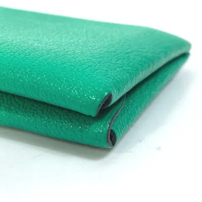 Pre-owned Hermes Bicolor Green Mint Green Pink Chevre Leather Coin Purse/coin Case ()