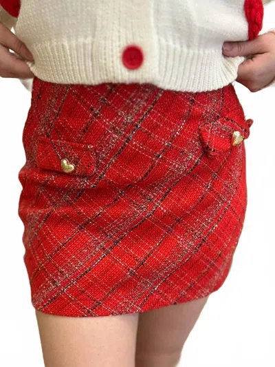 Blu Pepper All My Heart Tweed Skirt In Red In Red