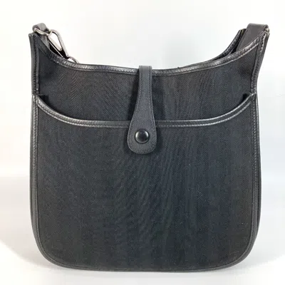 Pre-owned Hermes Black Leather Canvas Pochette Shoulder Bag ()