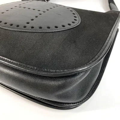 Pre-owned Hermes Black Leather Canvas Pochette Shoulder Bag ()