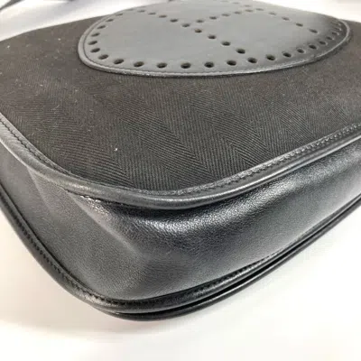 Pre-owned Hermes Black Leather Canvas Pochette Shoulder Bag ()