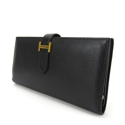 Pre-owned Hermes Black Leather Long Wallet (bi-fold) ()