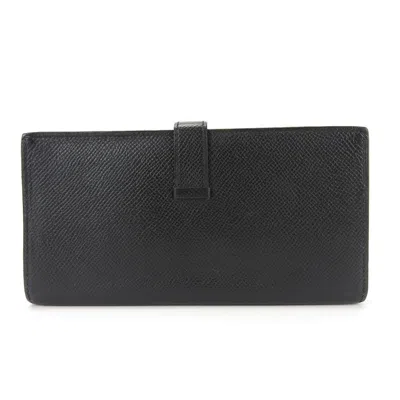 Pre-owned Hermes Black Leather Long Wallet (bi-fold) ()