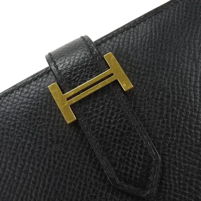 Pre-owned Hermes Black Leather Long Wallet (bi-fold) ()