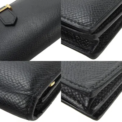 Pre-owned Hermes Black Leather Long Wallet (bi-fold) ()