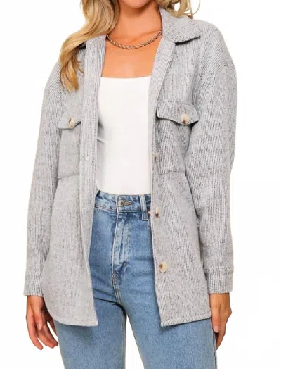 Timing Button Down Brushed Waffle Shacket In Grey In Gray
