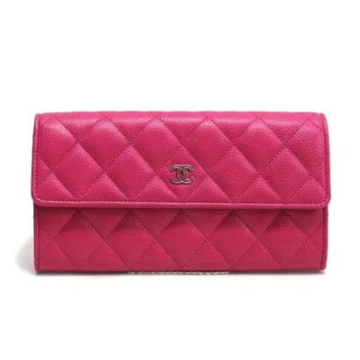 Pre-owned Chanel Matelasse Grained Calfskin Long Wallet (bi-fold) () In Pink