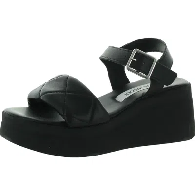 Steve Madden Pleased Womens Faux Leather Ankle Strap Platform Sandals In Black