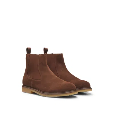 Hugo Boss Suede Chelsea Boots With Elasticated Panels In Brown