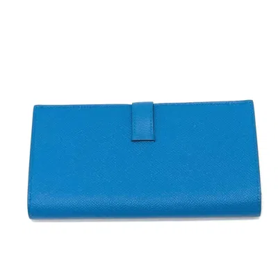 Pre-owned Hermes Blue Epsom Leather Long Wallet (bi-fold) ()
