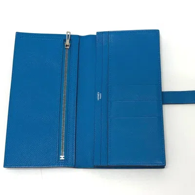 Pre-owned Hermes Blue Epsom Leather Long Wallet (bi-fold) ()
