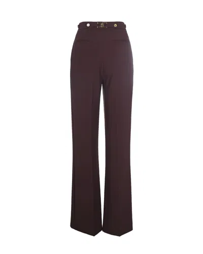 Elisabetta Franchi Bordeaux Pants With Jewel Button Embellishments And Pences In Tech Fabric Stretch Woman In Purple