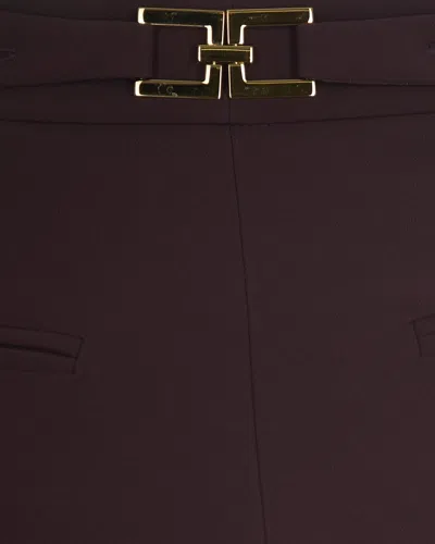 Elisabetta Franchi Bordeaux Pants With Jewel Button Embellishments And Pences In Tech Fabric Stretch Woman In Purple