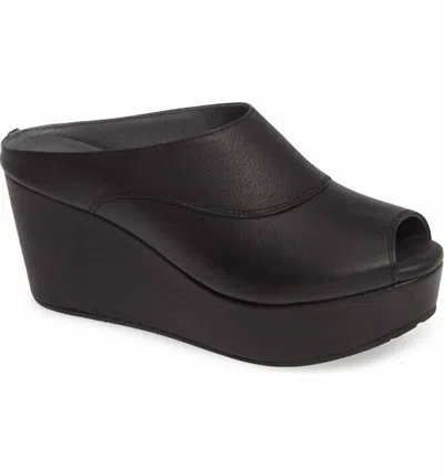 Chocolat Blu Women's Wind Platform Wedge Mules In Black Leather In Black
