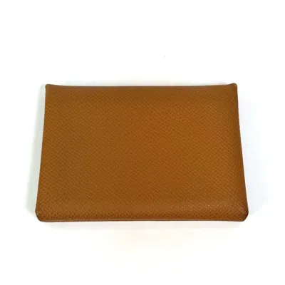 Pre-owned Hermes Brown Gold Brown Epsom Leather Coin Purse/coin Case ()