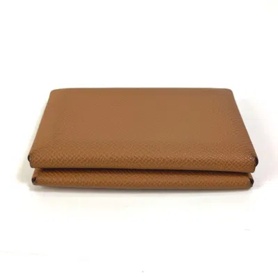 Pre-owned Hermes Brown Gold Brown Epsom Leather Coin Purse/coin Case ()
