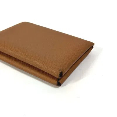 Pre-owned Hermes Brown Gold Brown Epsom Leather Coin Purse/coin Case ()