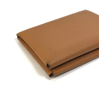 Pre-owned Hermes Brown Gold Brown Epsom Leather Coin Purse/coin Case ()
