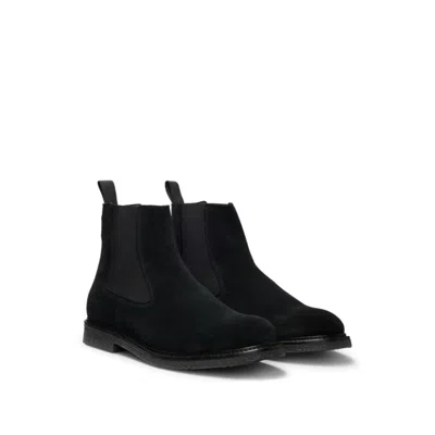 Hugo Boss Suede Chelsea Boots With Elasticated Panels In Black