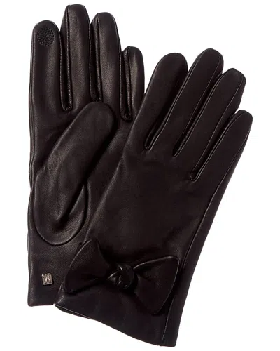 Bruno Magli Knotted Bow Cashmere-lined Leather Gloves In Black