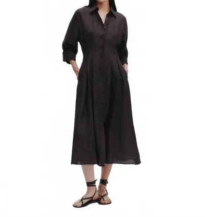 Twp Pleated Button-front Shirtdress In Brown