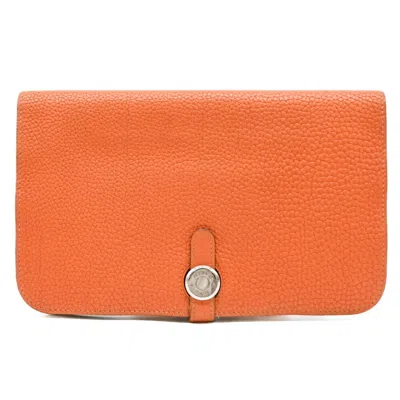 Pre-owned Hermes Dogon Orange Togo Leather Long Wallet (bi-fold) ()