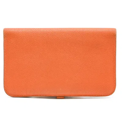 Pre-owned Hermes Dogon Orange Togo Leather Long Wallet (bi-fold) ()
