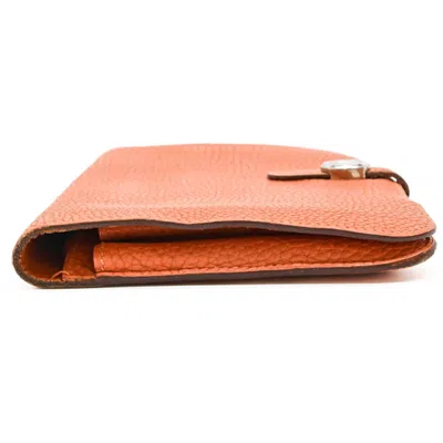 Pre-owned Hermes Dogon Orange Togo Leather Long Wallet (bi-fold) ()