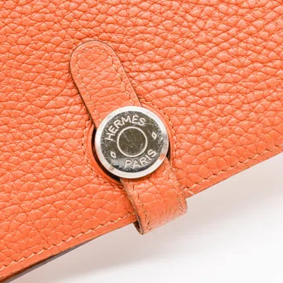 Pre-owned Hermes Dogon Orange Togo Leather Long Wallet (bi-fold) ()