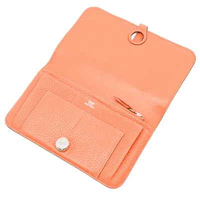 Pre-owned Hermes Dogon Orange Togo Leather Long Wallet (bi-fold) ()