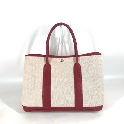 Pre-owned Hermes Ecru Red Color Rouge H Toile H Negonda Leather Handbag Shoulder Bag Tote Bag ()