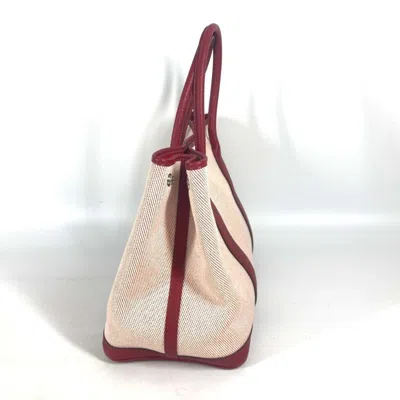 Pre-owned Hermes Ecru Red Color Rouge H Toile H Negonda Leather Handbag Shoulder Bag Tote Bag ()