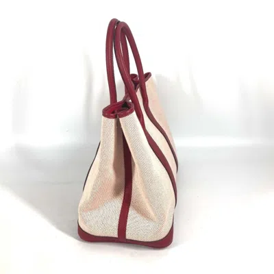Pre-owned Hermes Ecru Red Color Rouge H Toile H Negonda Leather Handbag Shoulder Bag Tote Bag ()