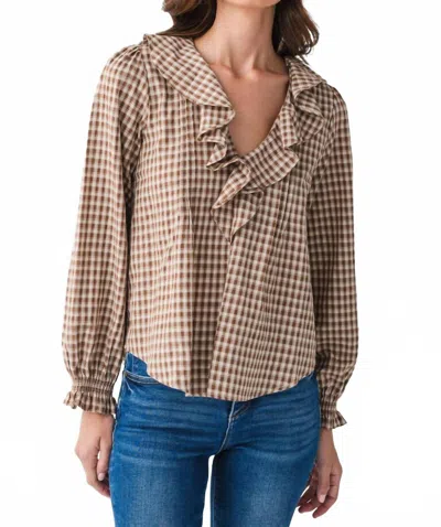 By Together Gingham Ruffled Blouse In Brown In Neutral