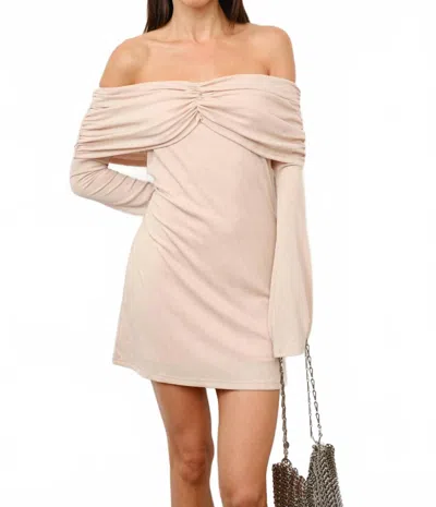 Loucia Kelsey Long Sleeve Off The Shoulder Mini Dress In Travertine In Pink