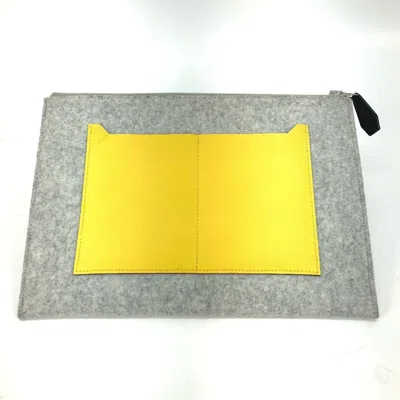 Pre-owned Hermes Gray Yellow Felt Epsom Leather Clutch Bag Pouch ()