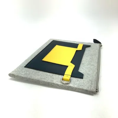 Pre-owned Hermes Gray Yellow Felt Epsom Leather Clutch Bag Pouch ()