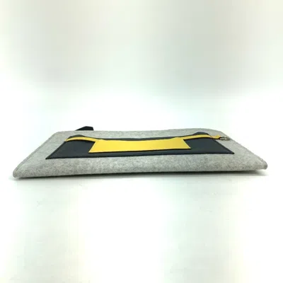 Pre-owned Hermes Gray Yellow Felt Epsom Leather Clutch Bag Pouch ()