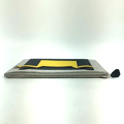 Pre-owned Hermes Gray Yellow Felt Epsom Leather Clutch Bag Pouch ()
