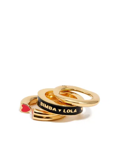 Bimba Y Lola Heart-detail Ring Set In Gold
