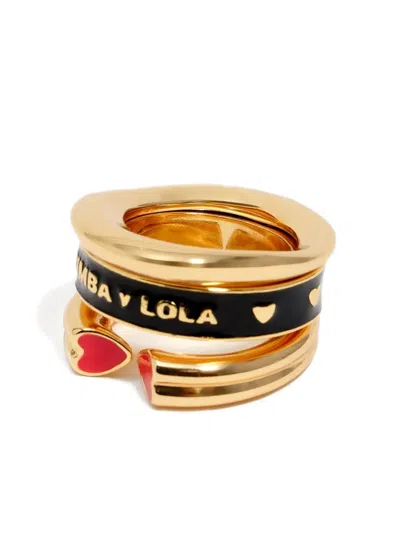Bimba Y Lola Heart-detail Ring Set In Gold