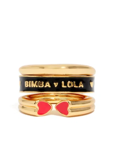Bimba Y Lola Heart-detail Ring Set In Gold