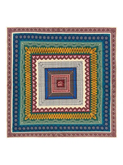 Bimba Y Lola Patterned-border Square Scarf In Blue