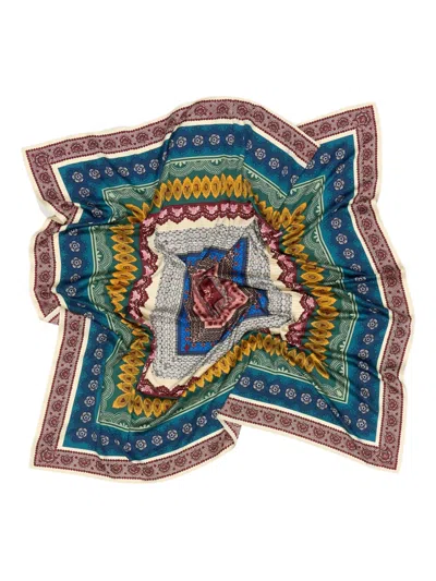 Bimba Y Lola Patterned-border Square Scarf In Blue