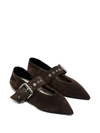 Bimba Y Lola Buckle-strap Pointed Ballet Flats In Brown