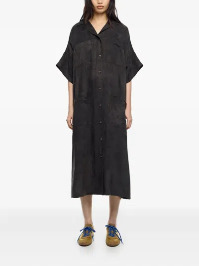 Bimba Y Lola Button-down Patch-pocket Dress In Black