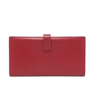 Pre-owned Hermes Red Color Courchevel Leather Long Wallet (bi-fold) ()